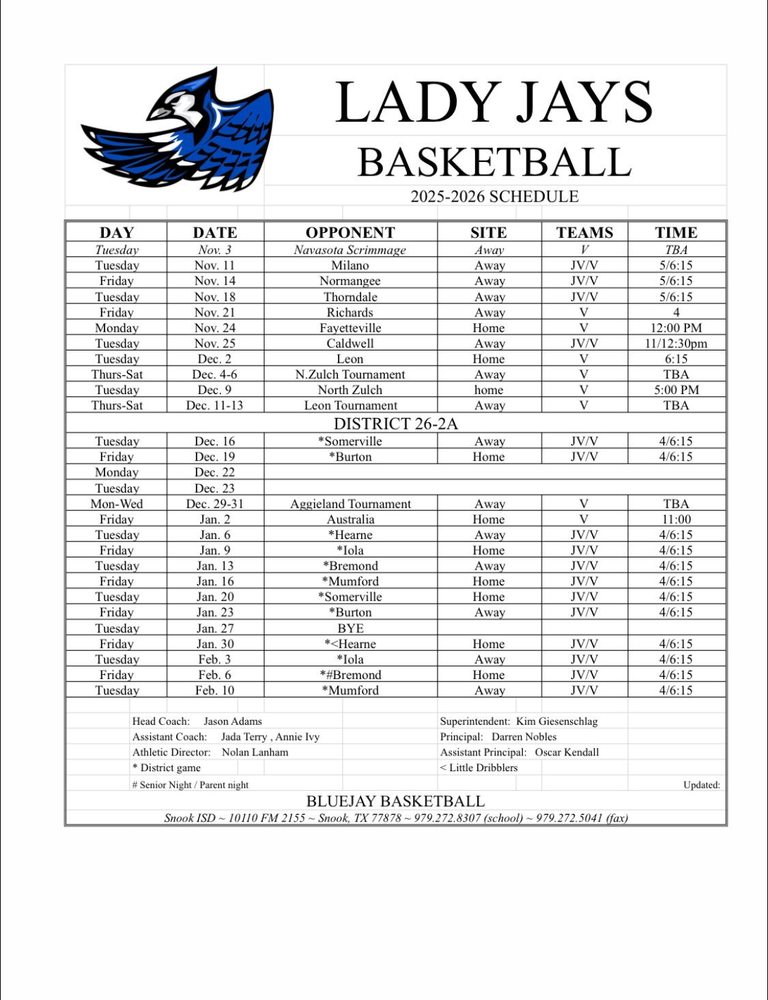 Lady Jay Basketball Schedule 2025 2026