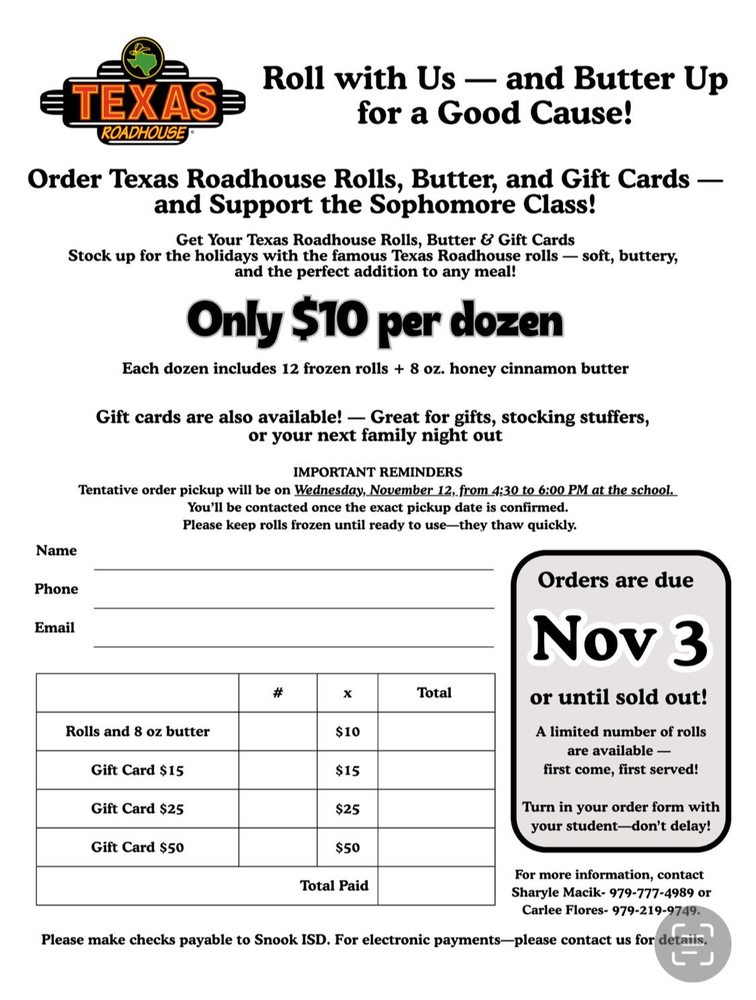Roadhouse Rolls Order Form 2025