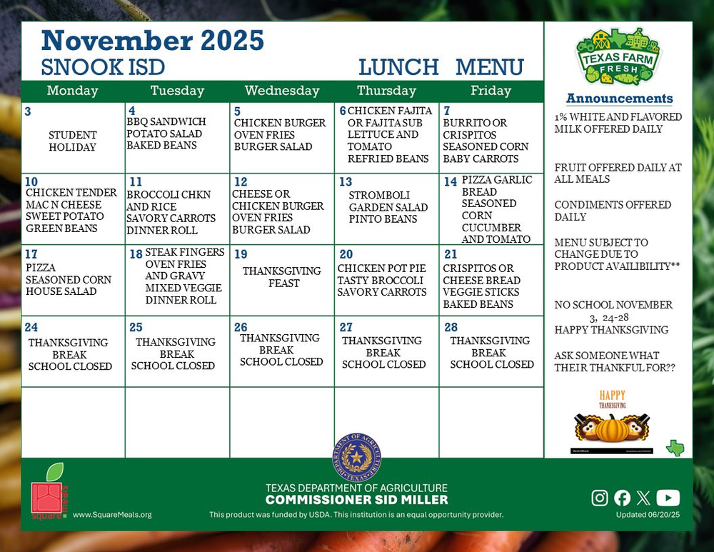 November Lunch Menu 25