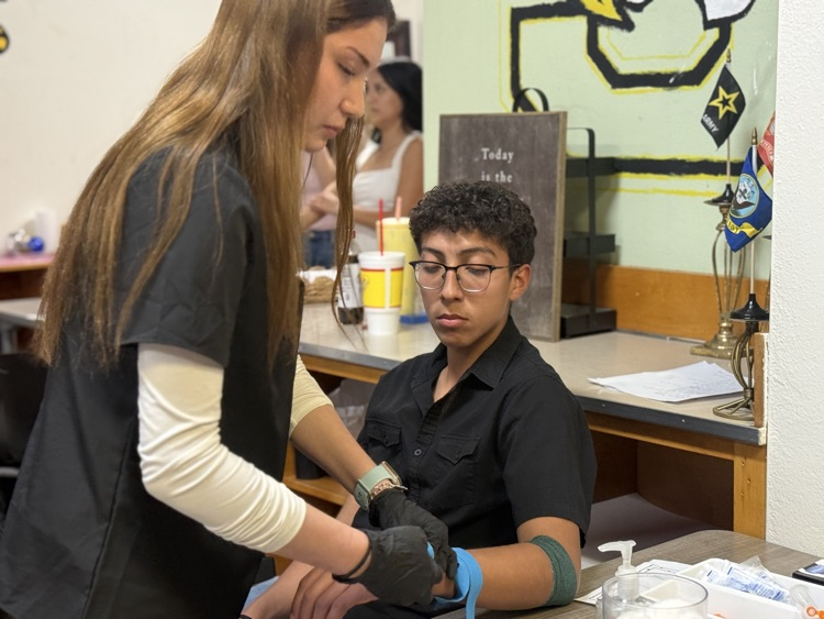 Photo of phlebotomy students practicing sticks on student volunteers