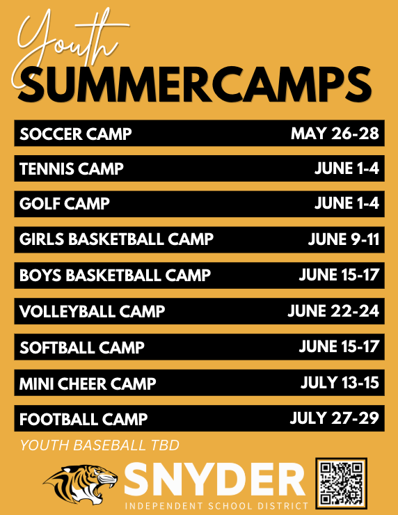 gold background swith summer camp dates (outlined on the webpage linked) in a visual format