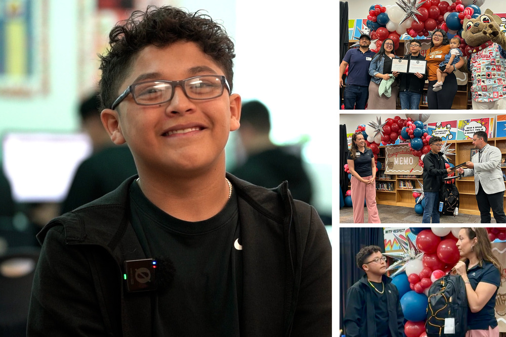 Collage photo of Guillermo Garcia receiving Read 180 award