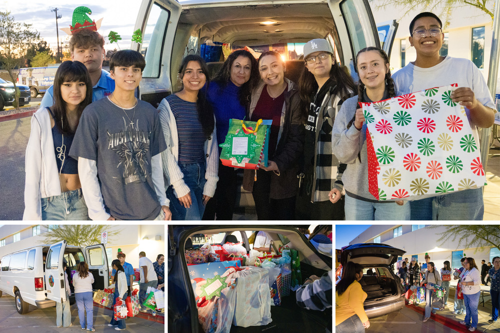 Collage photos of HPA students giving gifts
