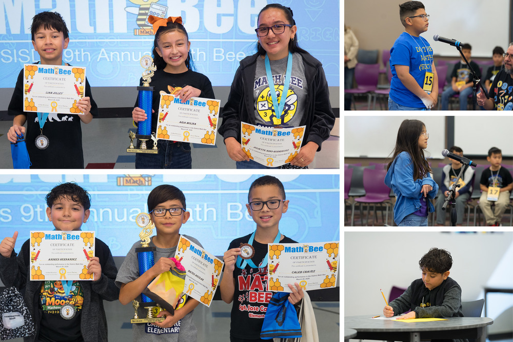Collage photo of students competing in Math Bee