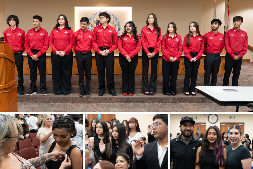 Collage photos of Libertas Academy students receiving pins