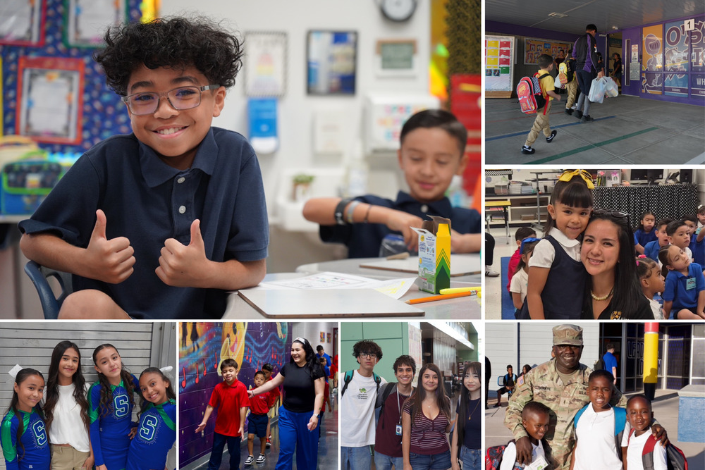 Collage of students at first day of school