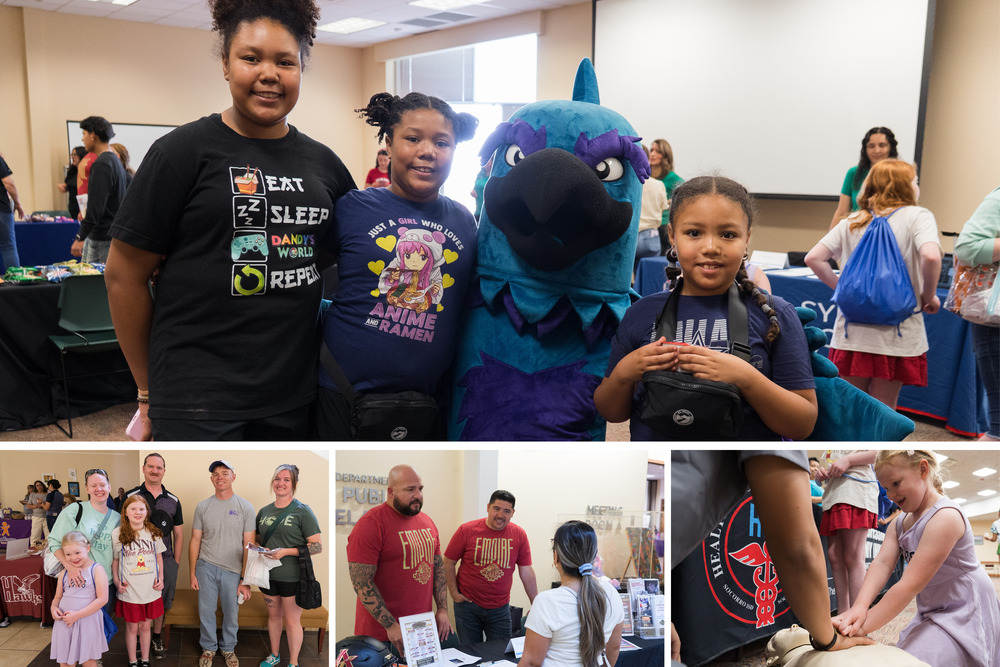 Collage photos of families attending military expo event