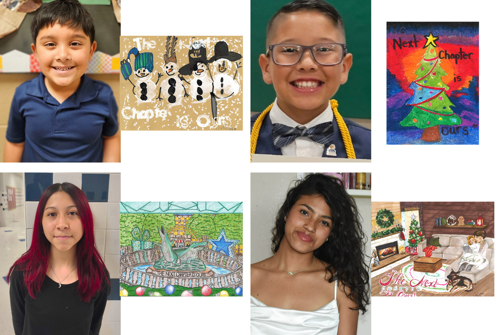 Collage of the 2025 Winter Holiday Art Contest winners and their art