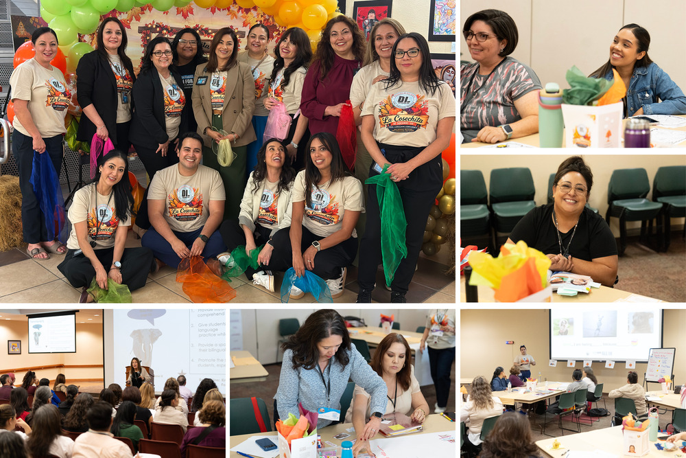 Collage of Dual Language participants at conference