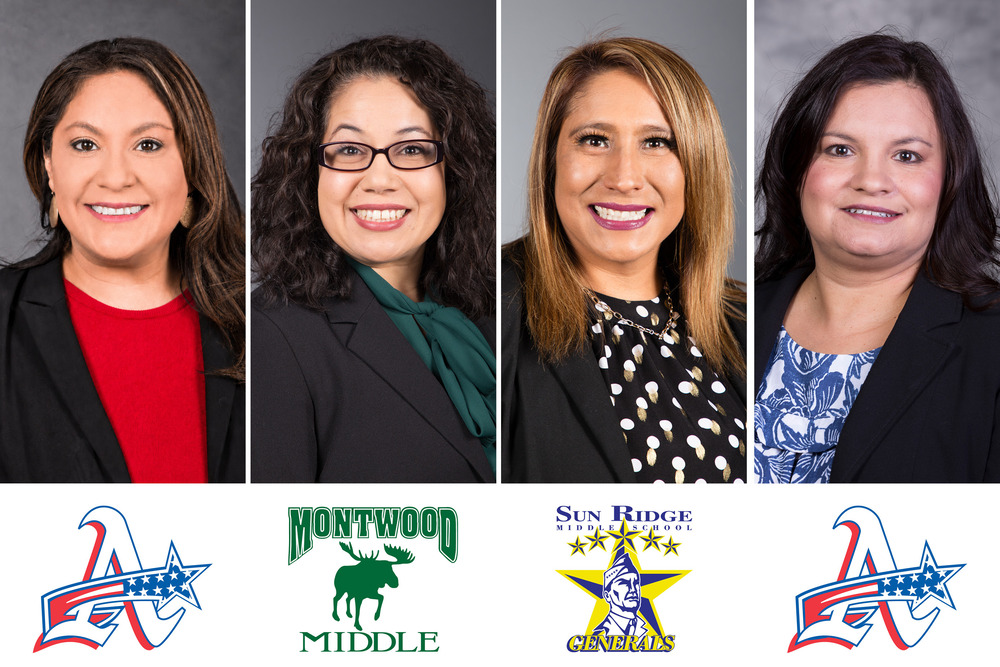 Collage of recognition recipients principals, assistant principals and their campus logos