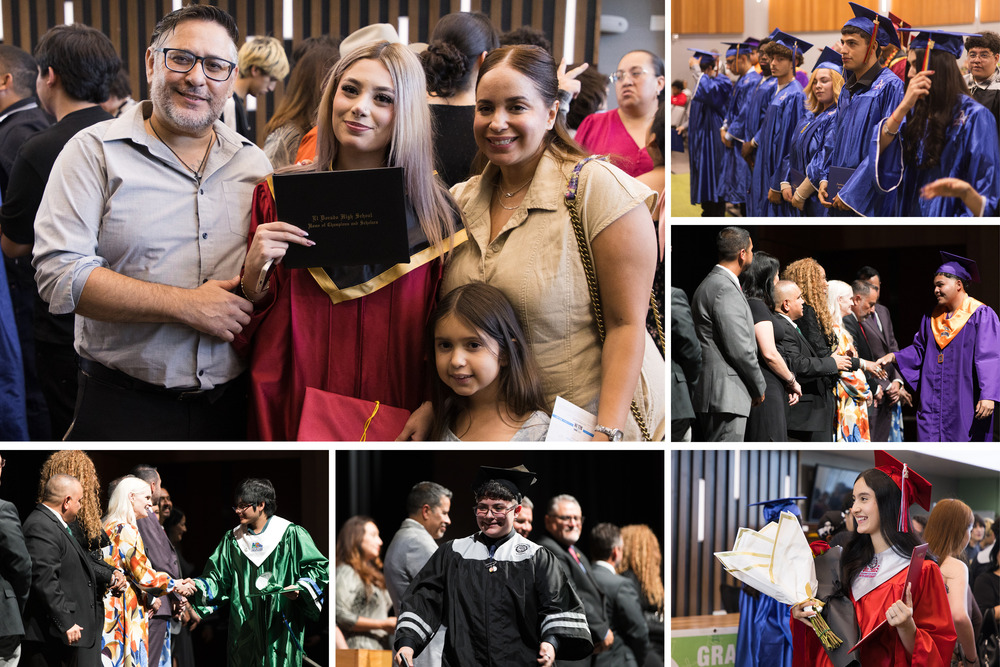 Collage of summer graduates receiving diploma