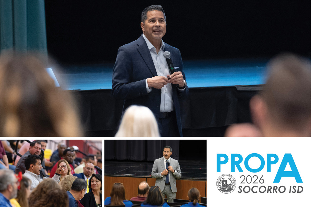 Collage photo of Superintendent speaking at Prop A Community Meetings