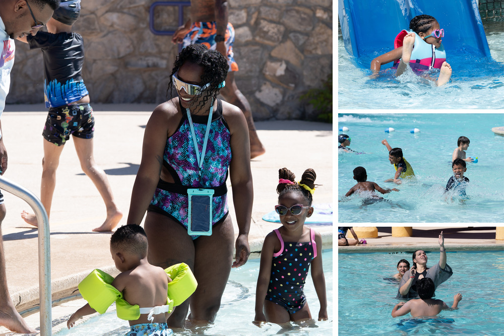 Collage photo of military families at summer splash event