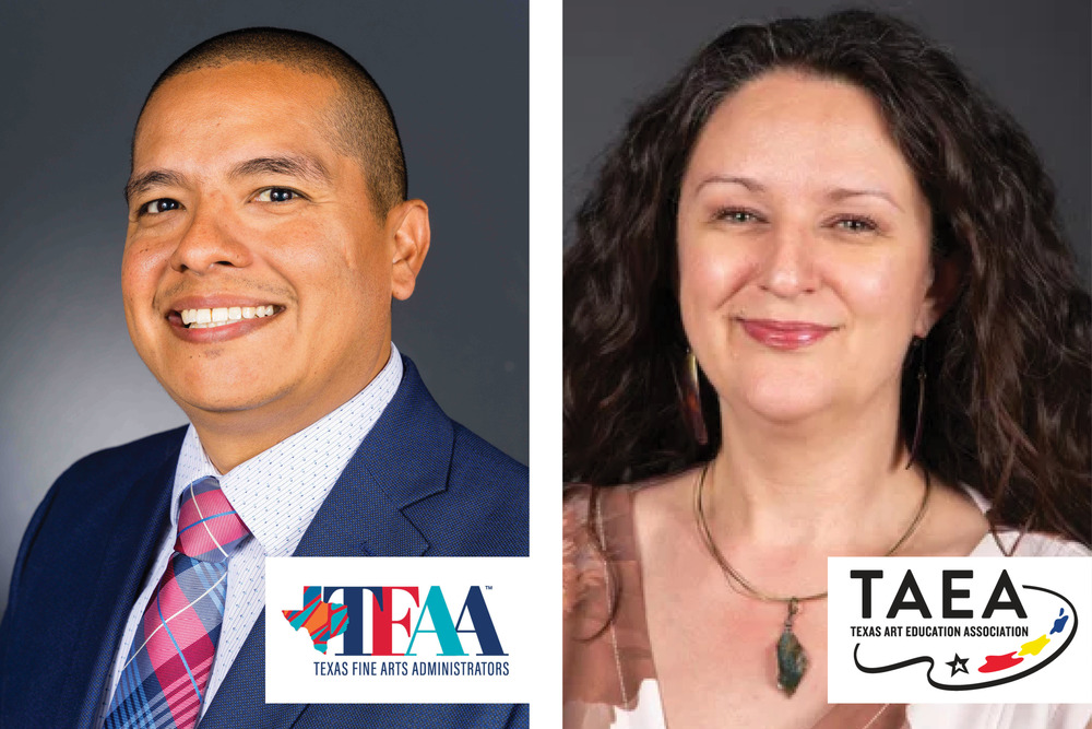 Photo of Dr. Armando Martinez and TFAA logo and photo of Candace Printz and TAEA logo