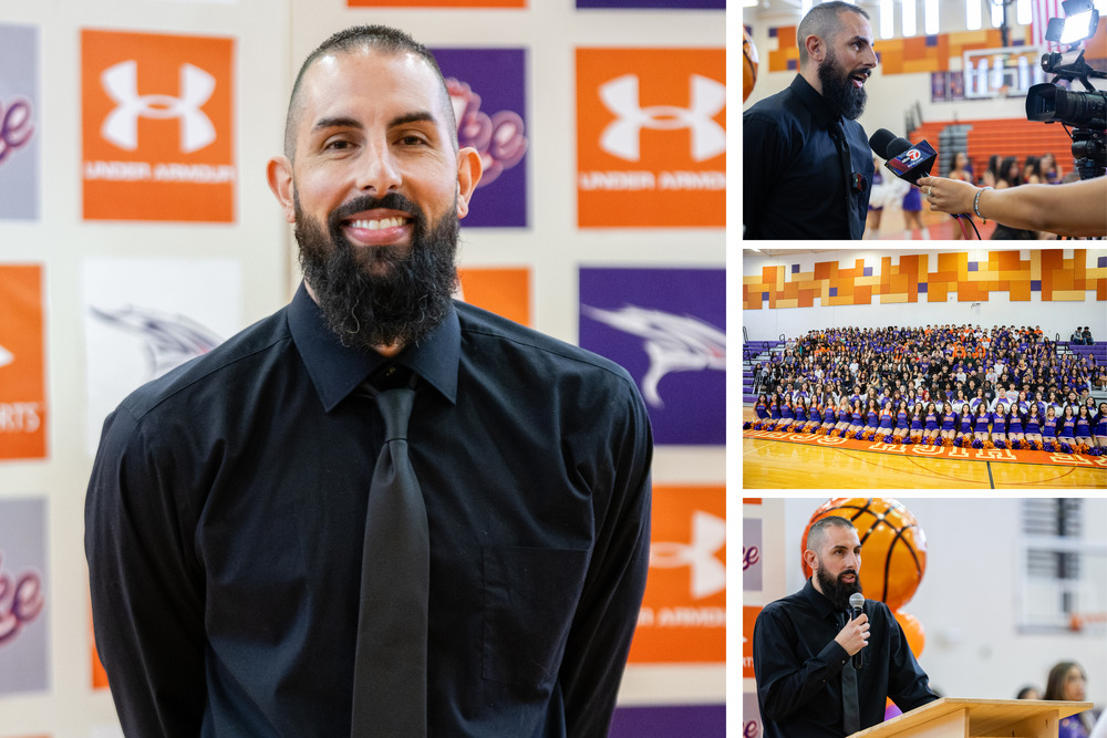Collage photos of new coach announcement event