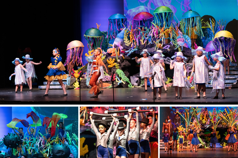 Collage photo of students performing play