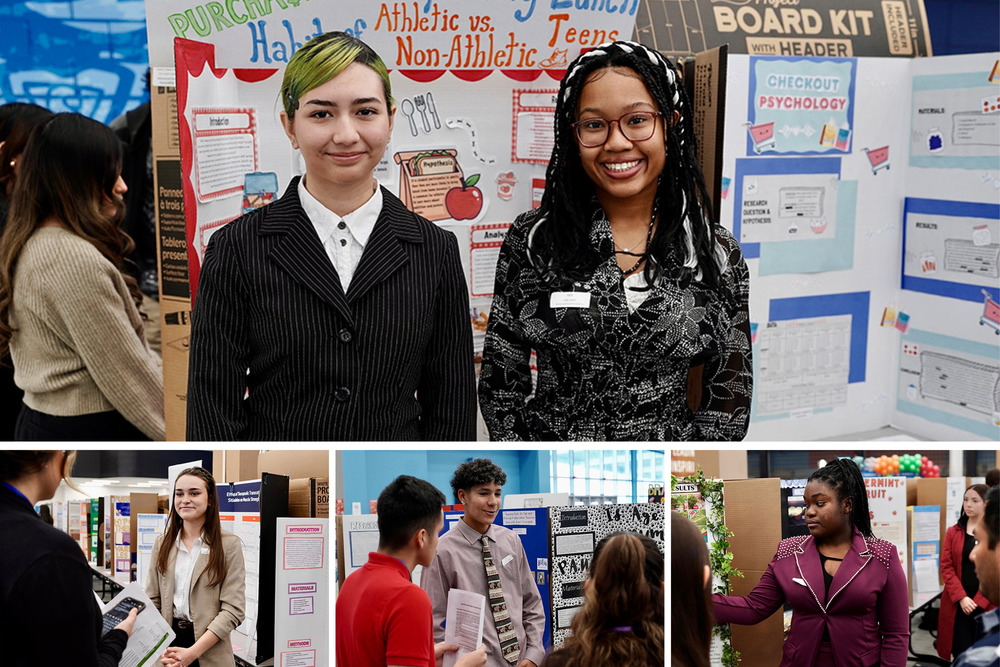 Collage photos of high school science fair event