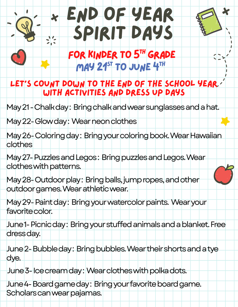 End of Year Spirit Days