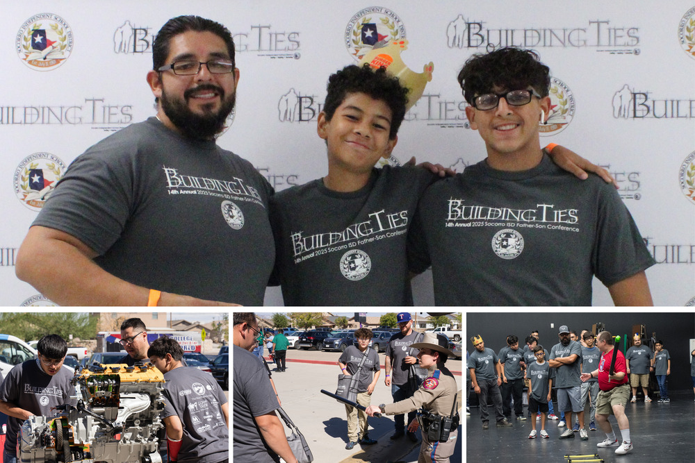 Collage photo of father and sons participating in event