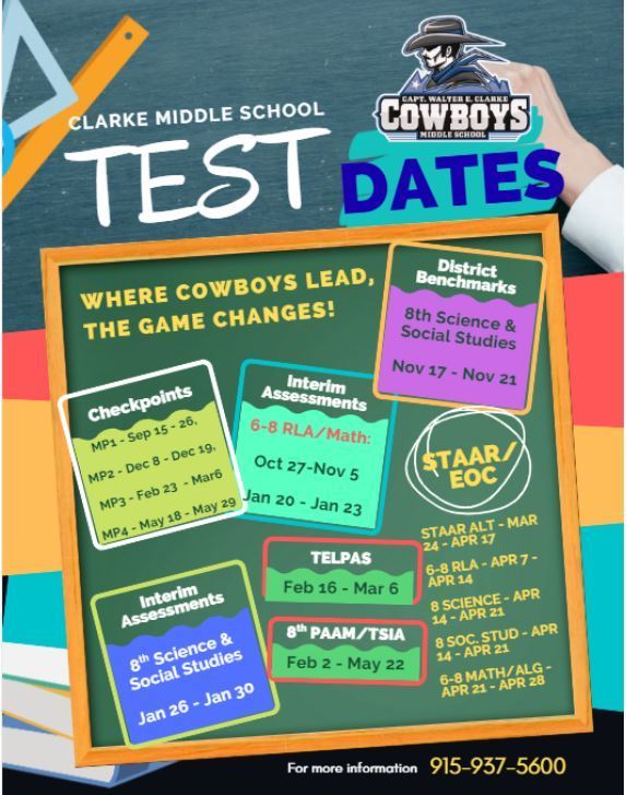 Clarke Middle School Test Dates
