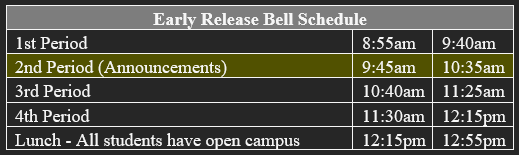 Early Release Bell Schedule