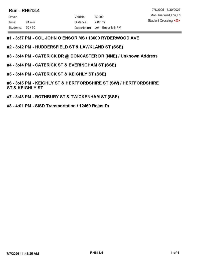 Ensor Bus Routes PM 26-27