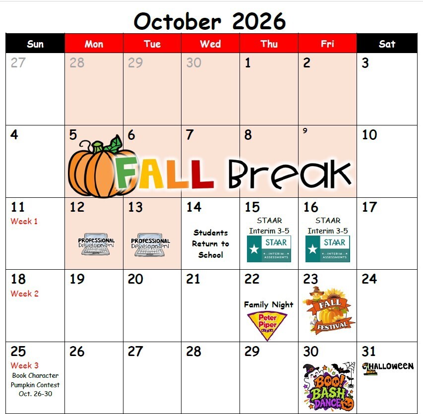 Calendar of October Events