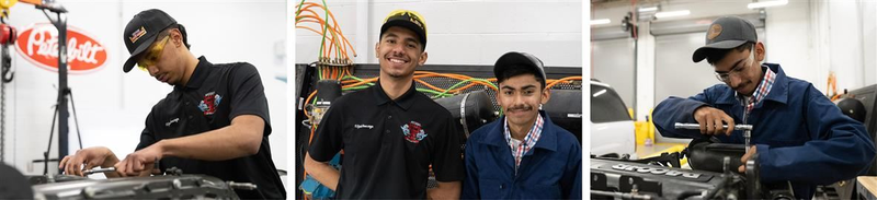 Elijah Amezaga and Jesus Torres repairing an engine