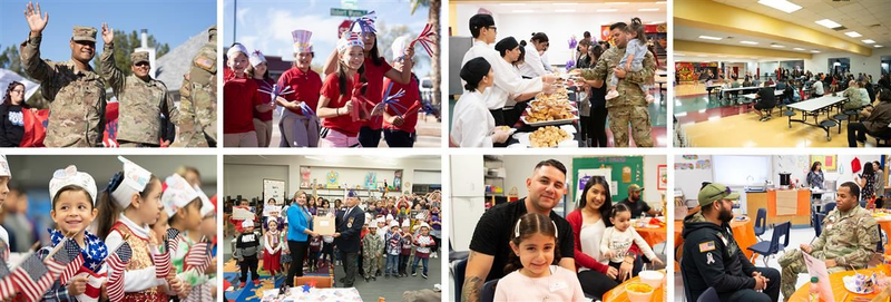 Students and community participating in Veterans Day activities