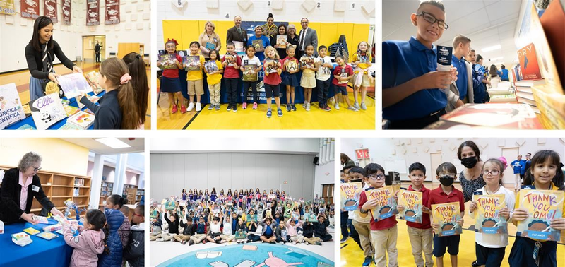 Students, AFT members and SISD staff at book giveaways