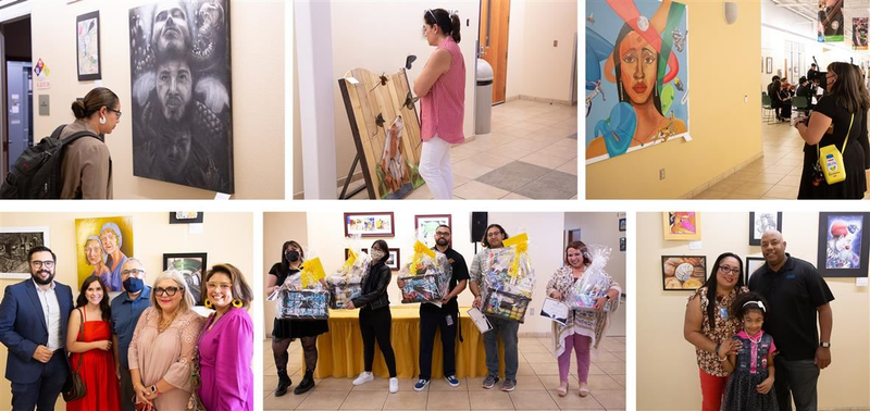 Community viewing art and art winners with prizes