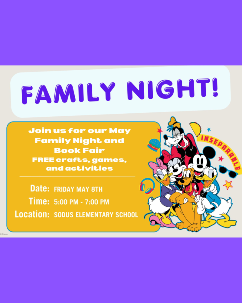 Family Night at Sodus Elementary, May 8th 5-7PM