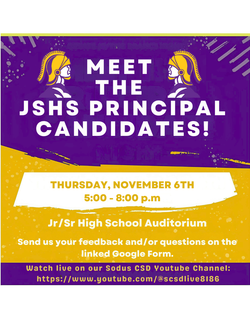 Meet the JSHS Principal Candidates - Nov 6th at 5:00 p.m. in the JSHS Auditorium