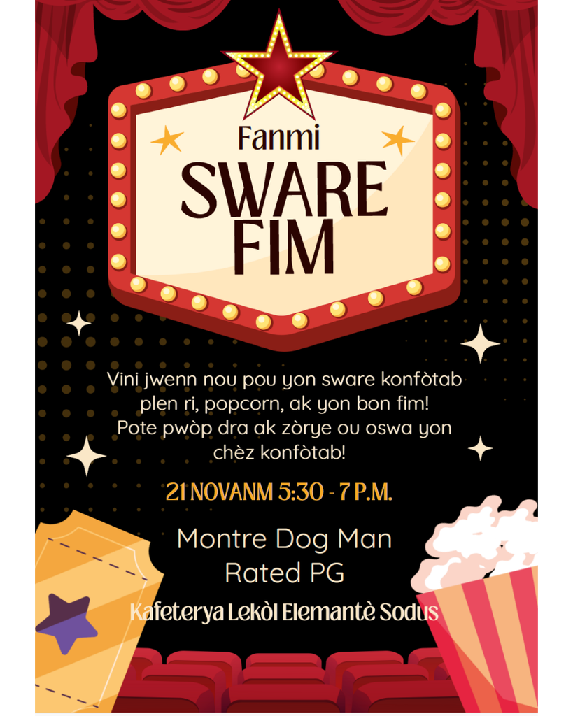 Fanmi Sware Fim, 21 novanm, 5:30 - 7. Kafe lekol elemante