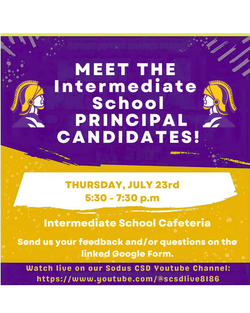 Meet the Intermediate School Principal Candidates: TODAY at 5:30 p.m. in the Intermediate School Cafeteria