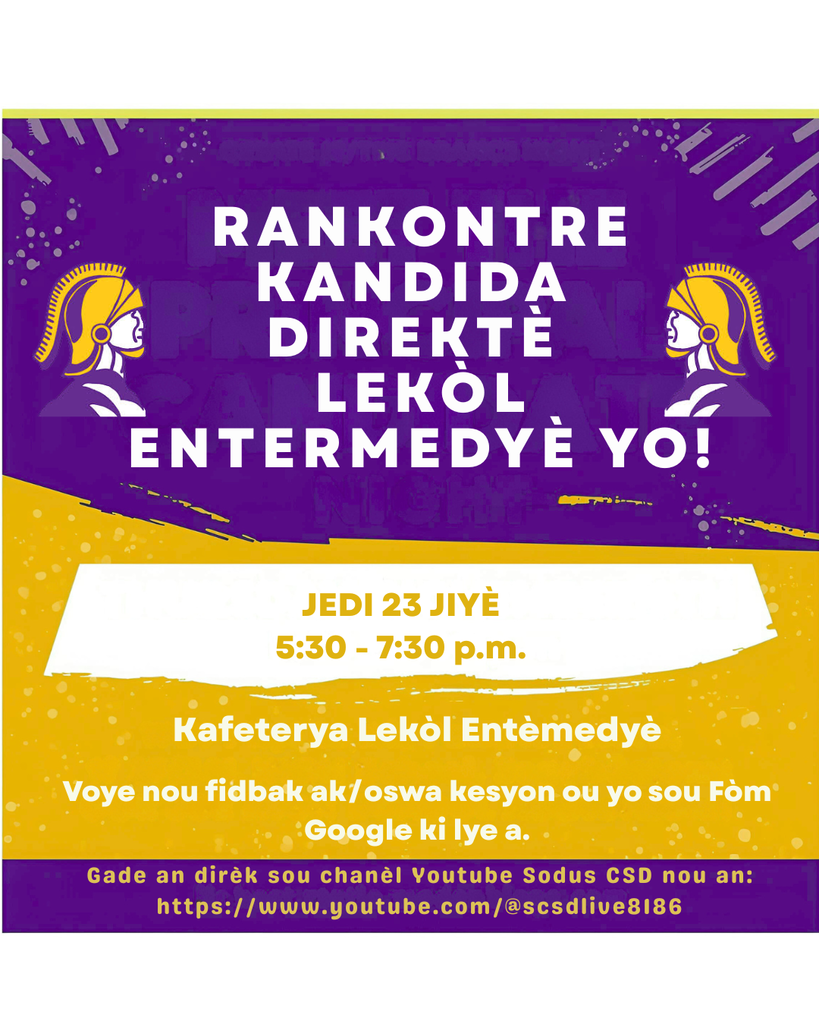 Vin rankontre kandida pou pòs direktè lekòl entèmedyè a: JODI A a 5:30 p.m. nan kafeterya lekòl entèmedyè a