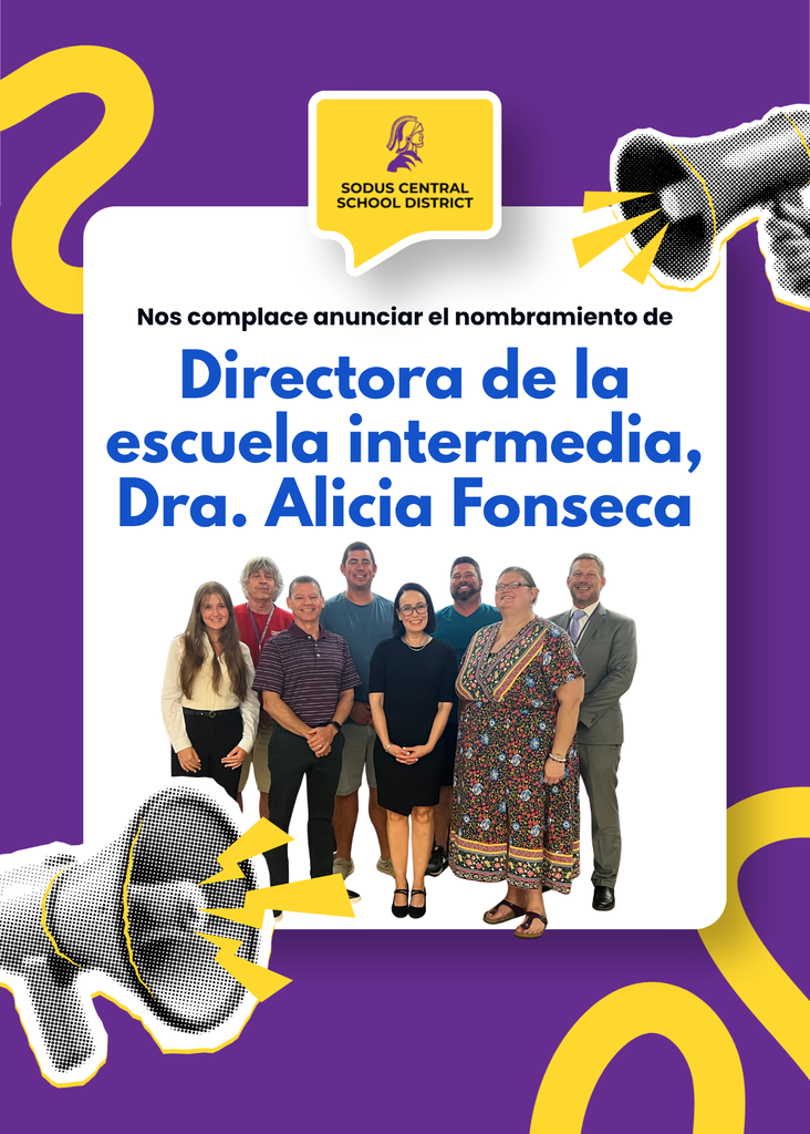 Nos complace anunciar el nombramiento de Directora de la escuela intermedia, Dra. Alicia Fonseca