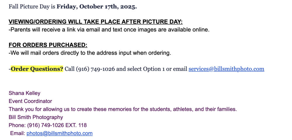 Fall Picture Day 2026