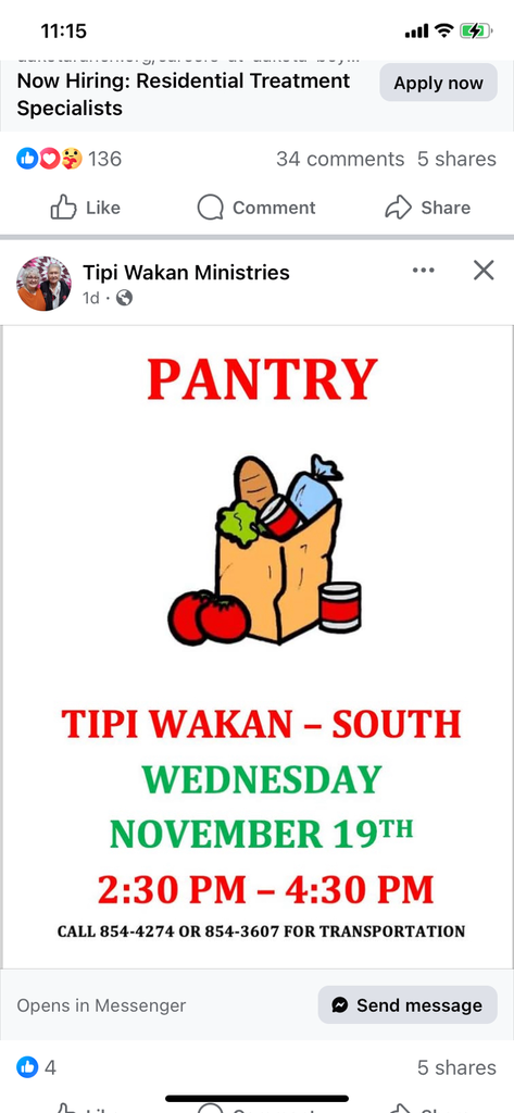 Tipi Wakan- South Food Pantry!