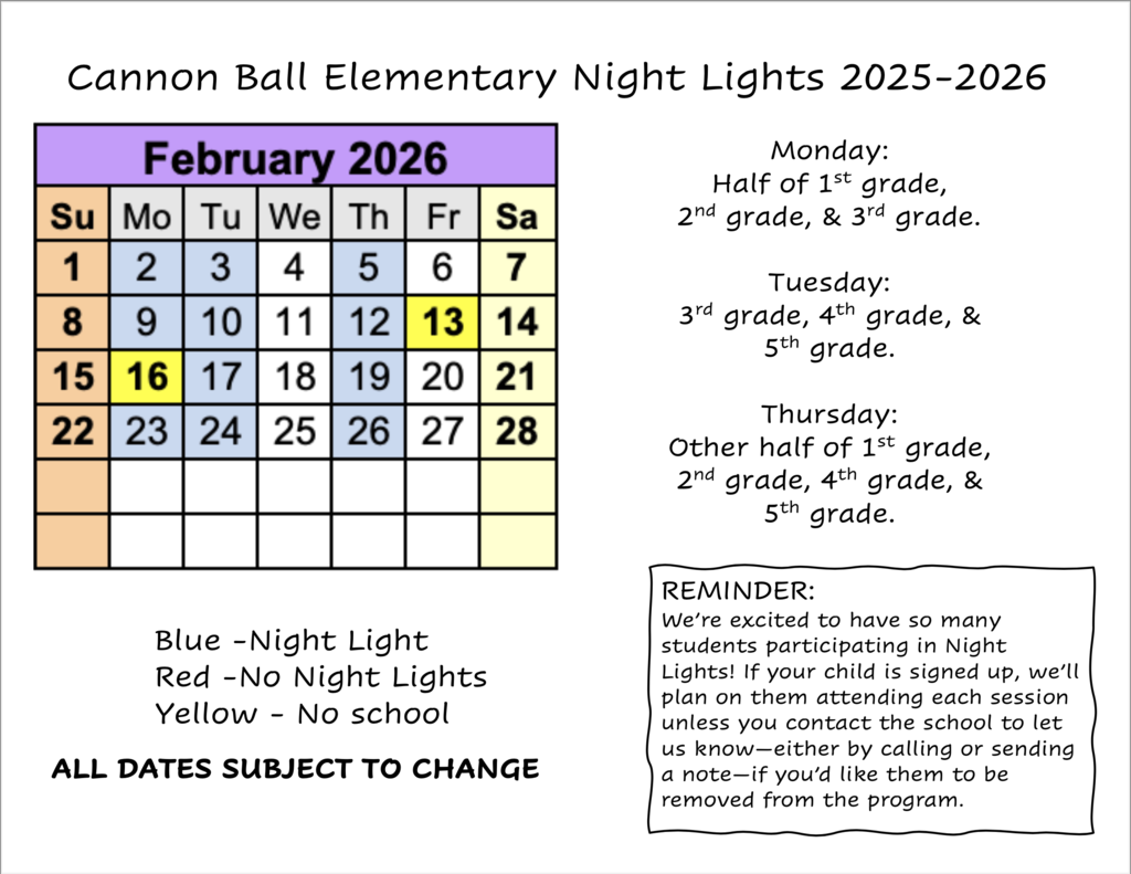 February's Night Light Calendar