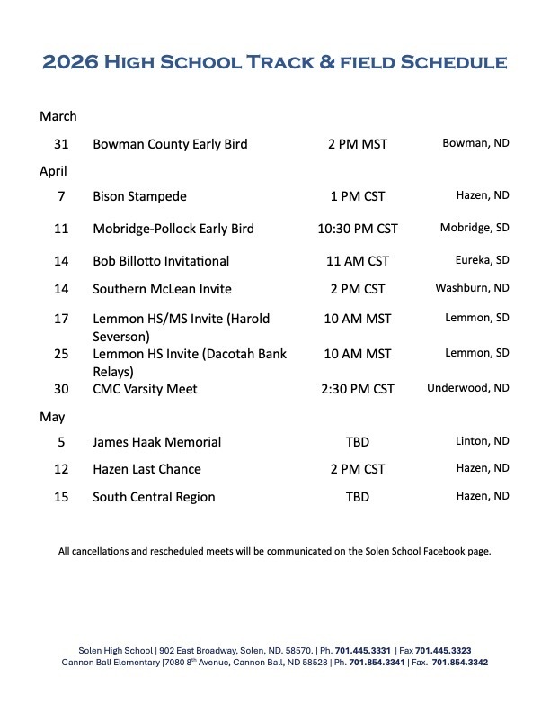 2026 High School Track and Field Schedule