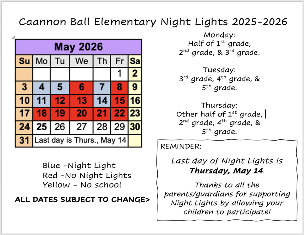 Updated Night Lights May Calendar