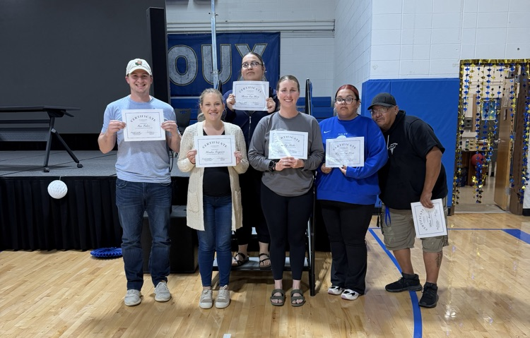 Ian Fisher, Sherrie One Horn, Shauna One Horn, Kendra Ferguson, Bailey Kuske, and Ernie Mutchler were honored for 5 years of service. Not pictured is Blane Hoffman. 
