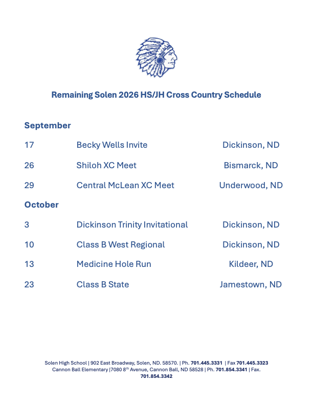 Remaining XC Schedule