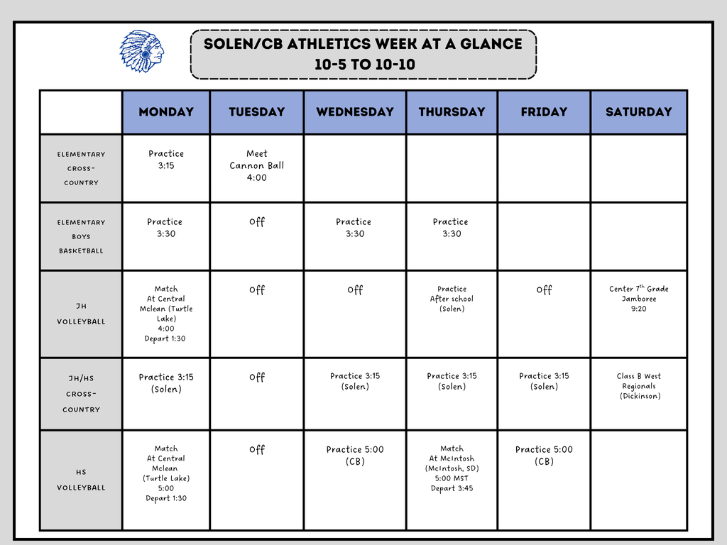 Solen/CB Athletics Week At A Glance 10-5