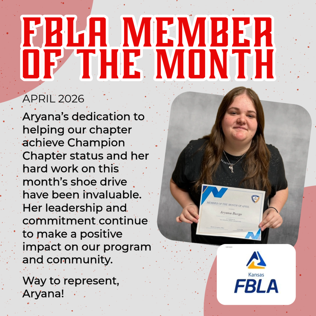 FBLA post recognizing a student, spotlighted in the post, for ther dedication in FBLA for the month of April 2026
