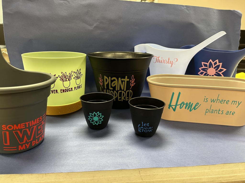 assortment of pots for plants with fun phases like "Home is where my plants are"