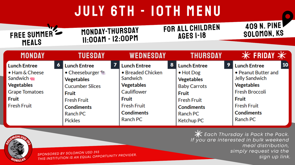 July 6-10 menu