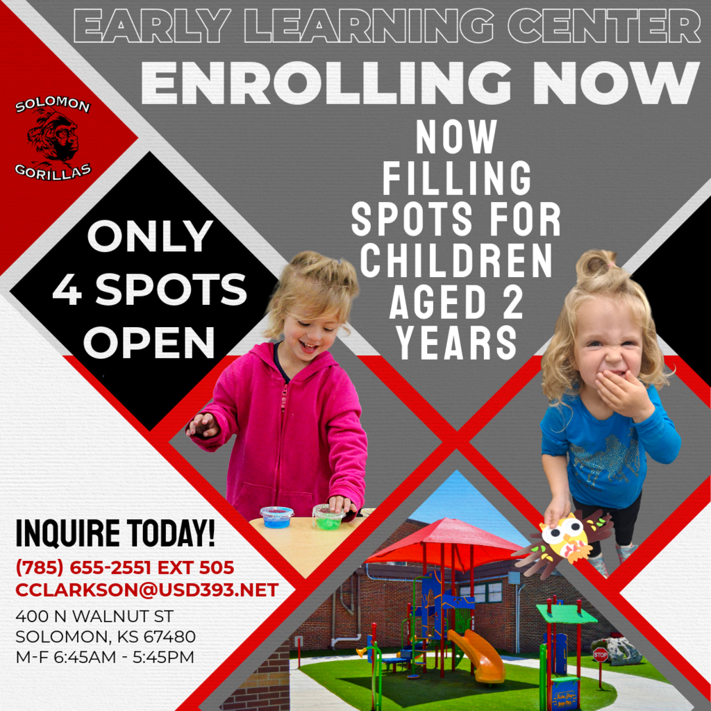 ELC Enrollment ad for children 2 years of age with 4 spots open