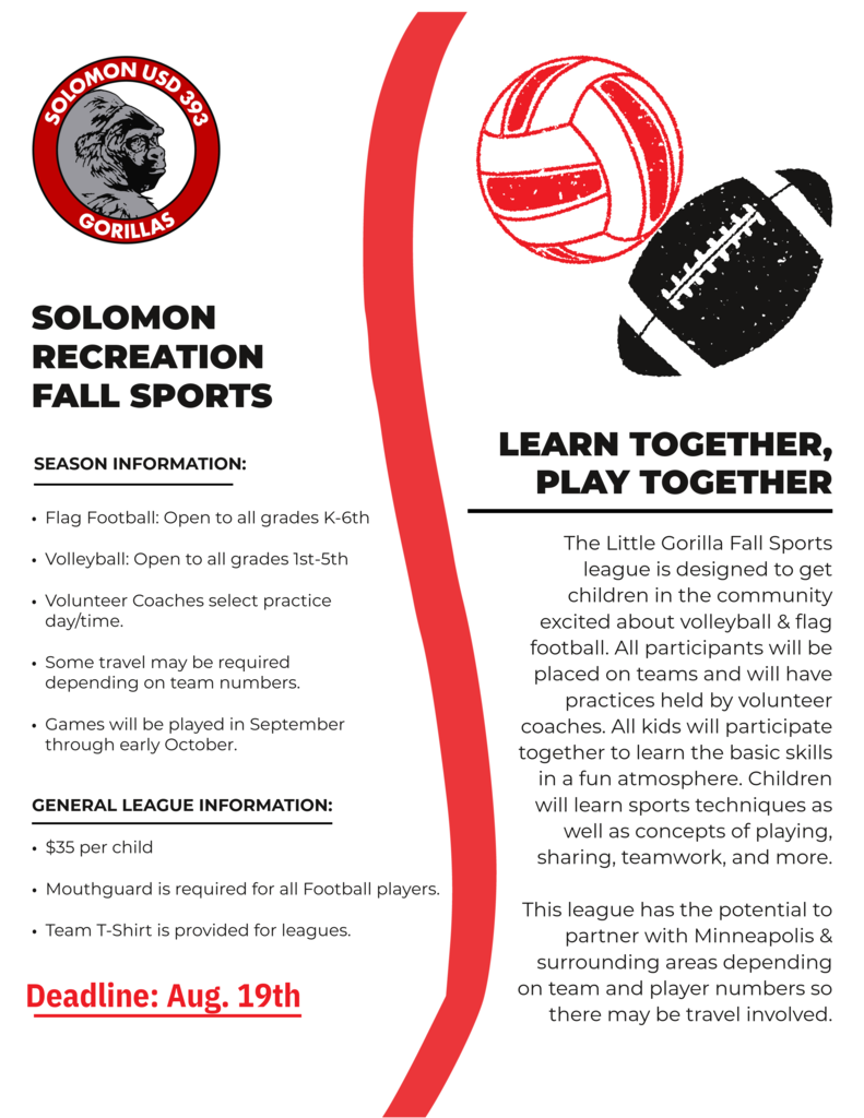 Solomon Rec Form for flag football and volleyball